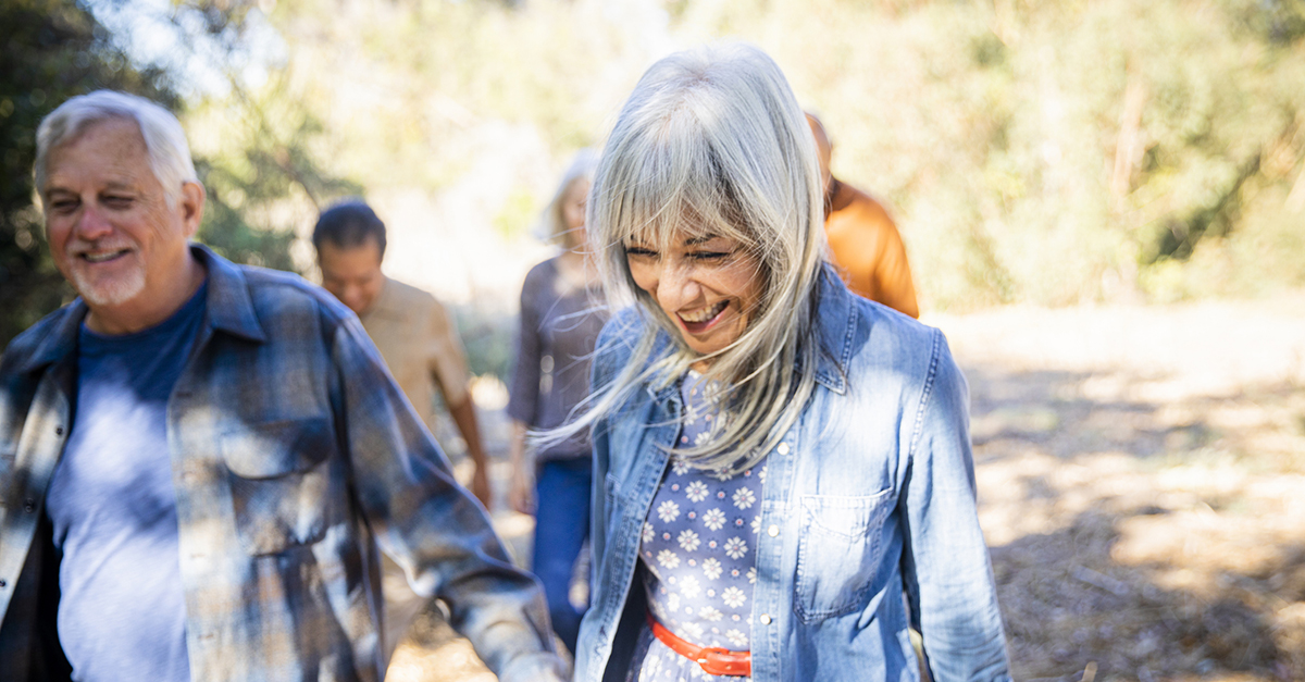 A group of senior citizen friends enjoying a hike